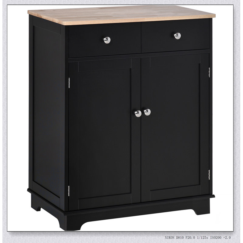 Solid Wood Countertop Sideboard with 2 Drawers & Adjustable Shelf – Kitchen Storage, Coffee Bar Cabinet