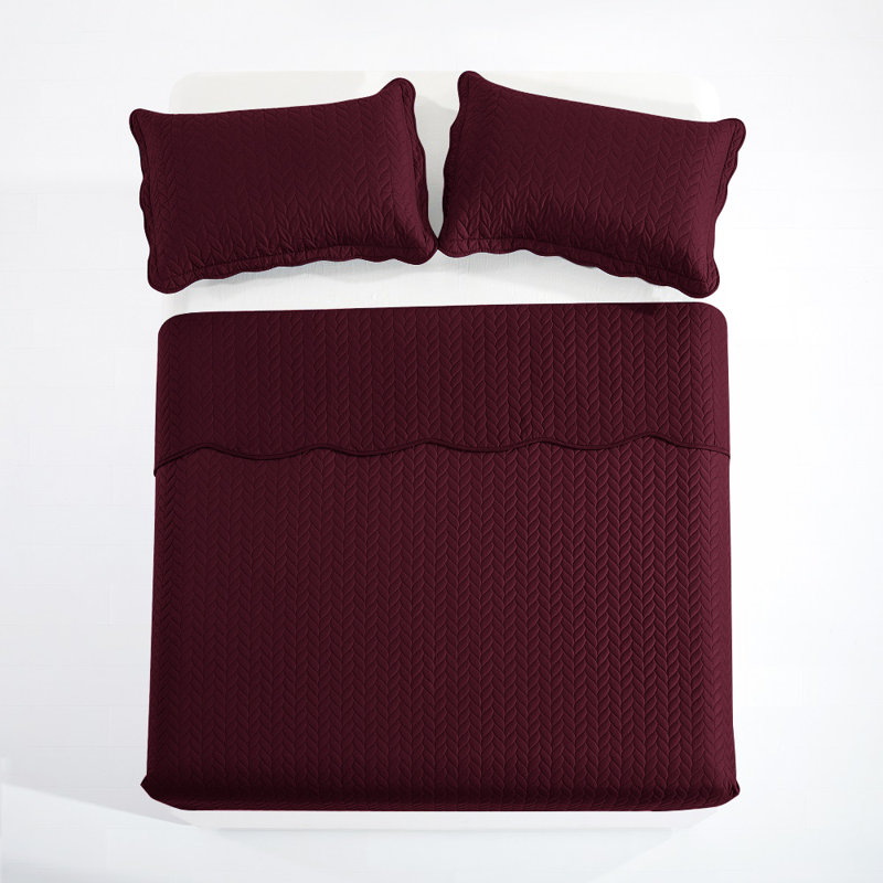 Embossed Bedspread Set For Twin | Hotel-Quality Quilt Set, Burgundy, Twin Bedspread ( 66 x 86 )+ 1 Standard Pillowcases