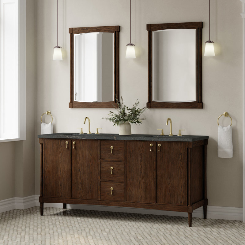 Kinnsden 72" W Double Vanity, Parisien Bleu Silestone, Sable Oak