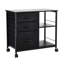 Classeur mobile avec 3 tiroirs et 2 tablettes ouvertes en noir, parfait pour catégoriser les petits articles de bureau, étagères en tissu noir non tissé à structure stable, fournitures de rangement faciles à déplacer, grattoir