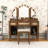 Makeup Vanity Desk with Tri-Fold Mirror, LED Bulbs, Cabinets, Charging Station and Stool-1277748642