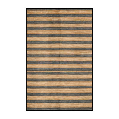 Machine Washable Horizontal Stripes Black Area Rug