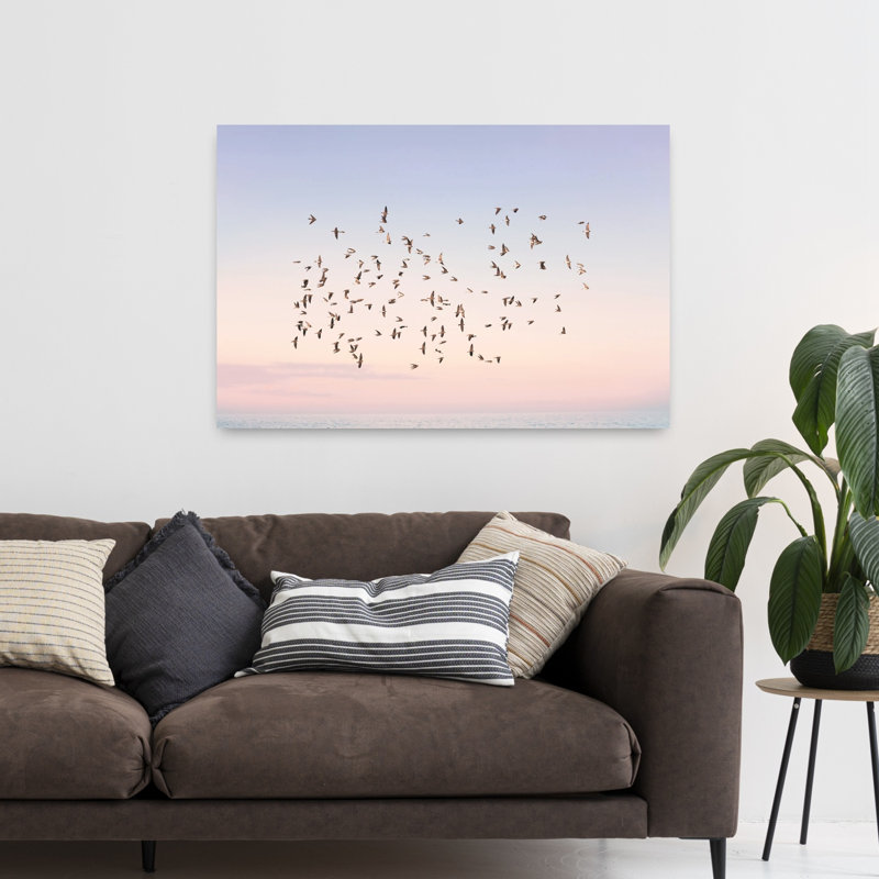 Art contemporain, paysage contemporain abstrait, oiseau, H 32 po x l 48 po