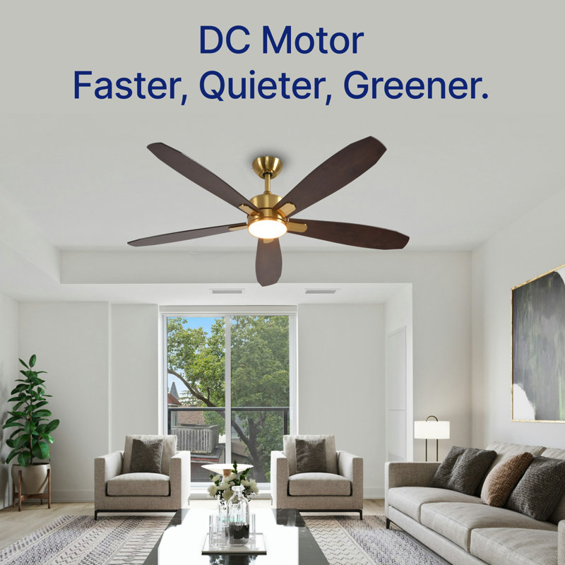 Kaminski 56" Indoor/Outdoor Ceiling Fan with Light and Remote, 6CCT Dimmable LED Light Kit - Champagne Bronze with Reversible Blackened Oak/Dark Cherry