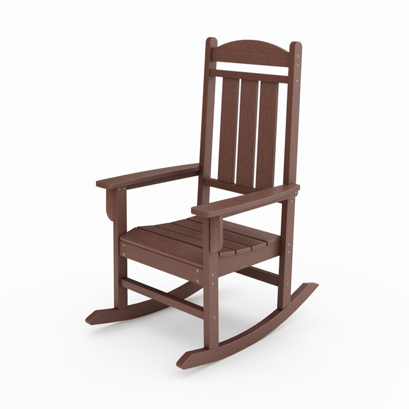 Pecan Traditional Porch Rocker – Classic HDPE Poly Lumber For Porch, Patio, And Garden Comfort, Brown