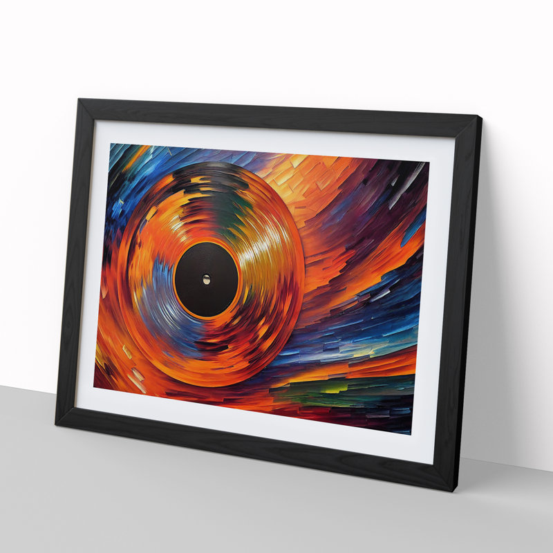Golden Vinyl Record Vol.1 Abstract - Single Picture Frame Print, 46cm H x 64cm W x 2cm D, Black Framed