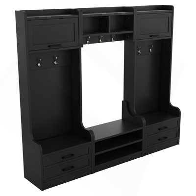 4-In-1 Detachable Hall Tree With Storage And 7 Hooks, Multiple Functions Hallway Coat Rack With Storage Drawers And Cabinet, Shoe Bench For Entryway Hallway