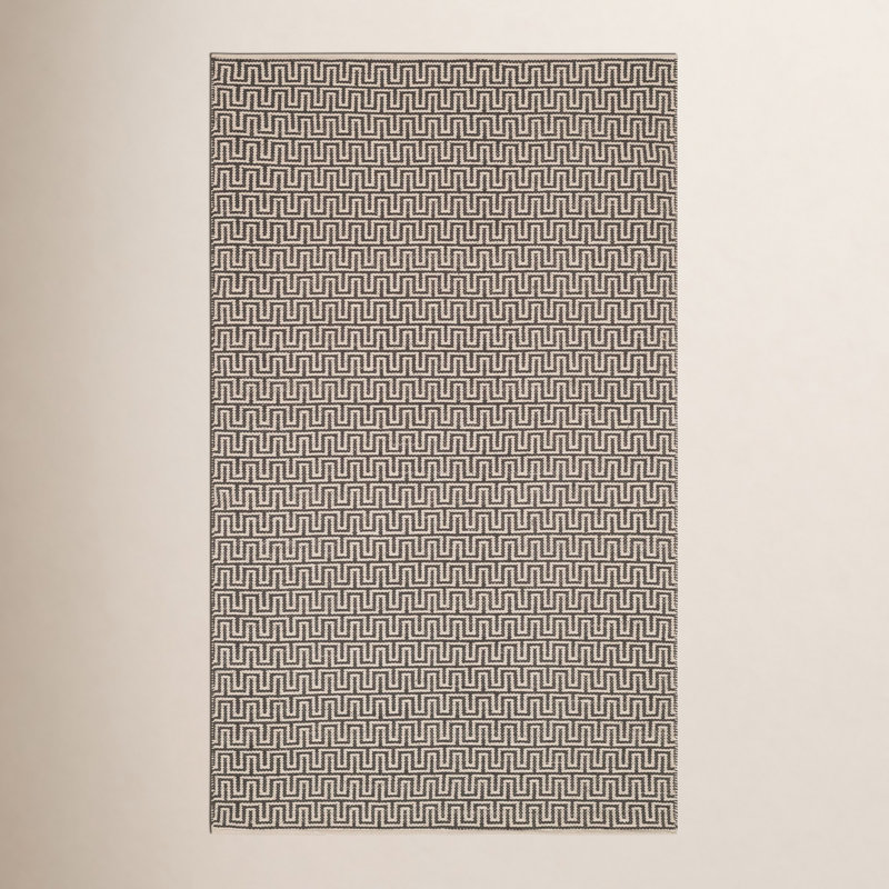 Bradshaw Zipper Grey/Ivory Handwoven Cotton Rug, Rectangle 5' x 8'