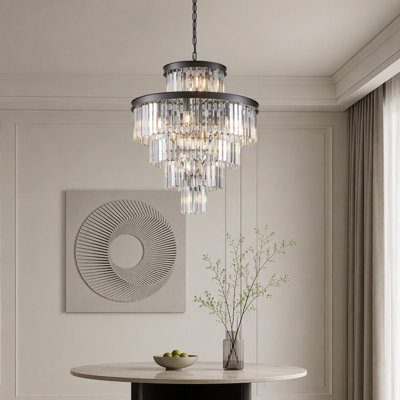 Lustre de luxe en cristal noir 24 lumières à 15 niveaux de 24 po, luminaire suspendu pour le salon, la salle à manger et le vestibule, ampoules non incluses