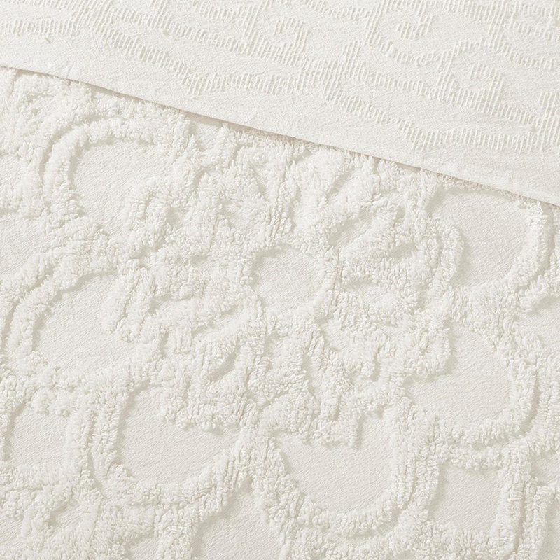 Ensemble d'édredon floral en coton 3 pièces, Blanc cassé, Édredon très grand et 2 taies décoratives stand