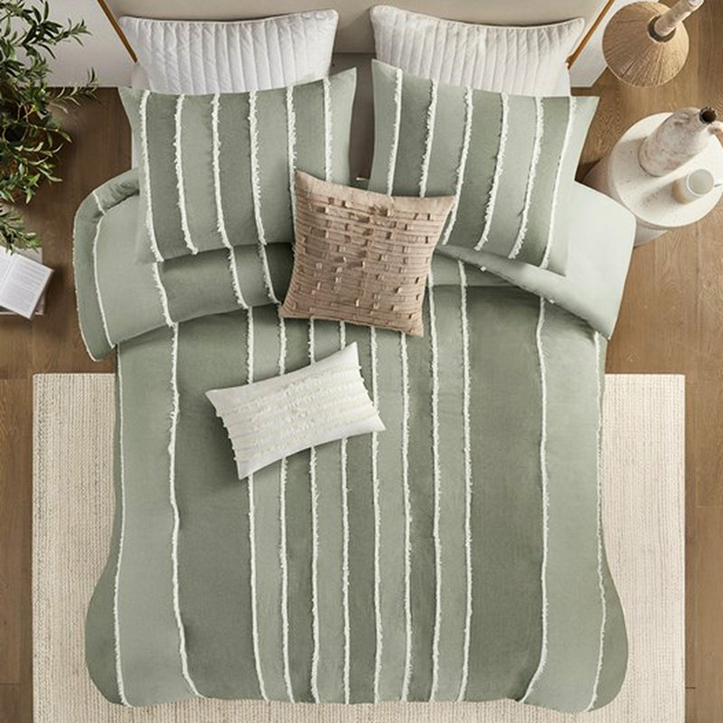 Housse de couette style bohémien double / grand - 100% coton avec rayures blanches et 3 pièces contrastées