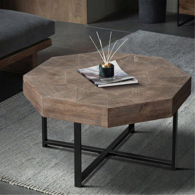 Table basse octogonale en bois avec patchwork de style campagnard 30 pouces