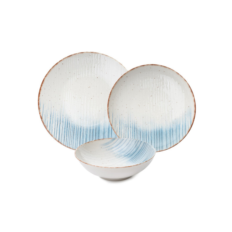 Service de table élégant 24 pièces, 100% porcelaine | Comprend 6 assiettes de service, 6 assiettes plates, 6 bols et 6 assiettes à dessert | Va au lave-vaisselle et au micro-ondes, parfait pour recevoir