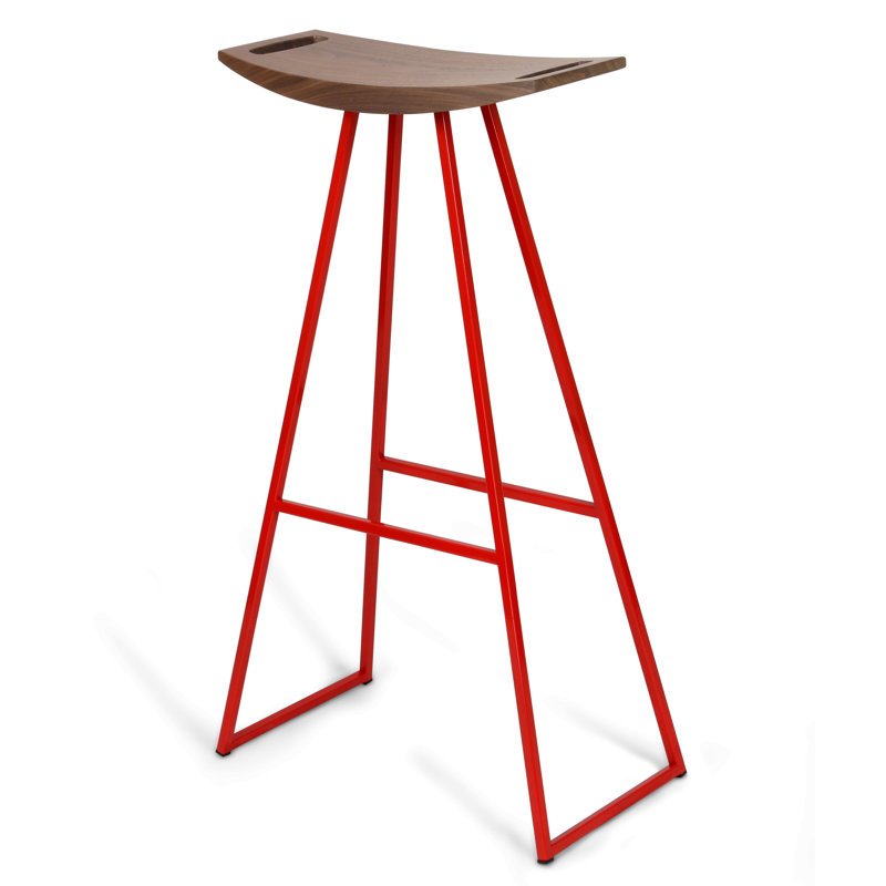 Robert Counter Stool with Metal Frame, Walnut, Red, Bar Stool (30" Seat Height)