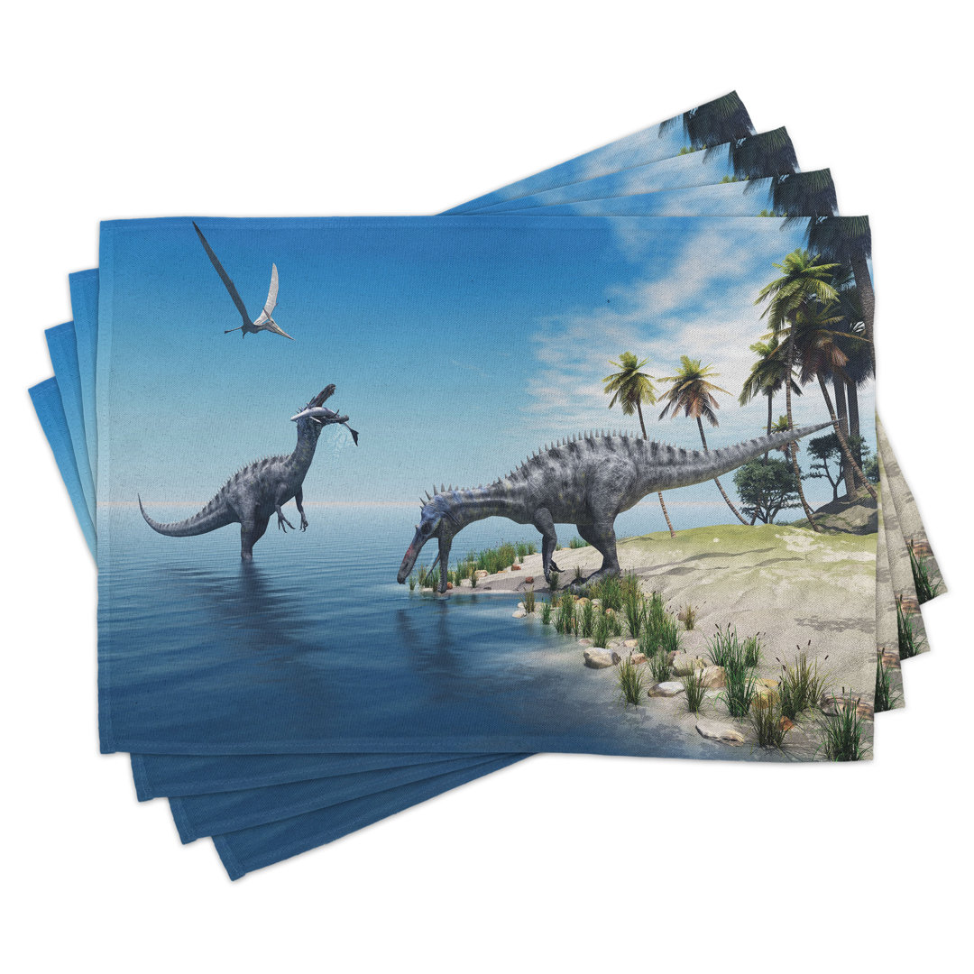 Platzdeckchen 4er Set, Wilder Suchomimus Dinosaurier, Blau Grün Grau