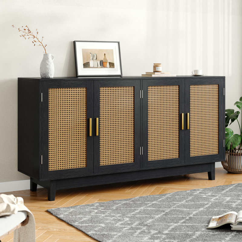 Youssouf 4 - Rattan Doors 57.9''W Sideboard with Solid Legs, Black 