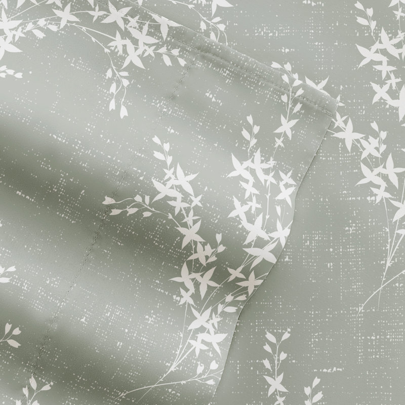 Sheet Set Patterned Microfiber Ultra Soft Bedding, Cal.King Sheet Set with 2 King Pillowcase, Green Mist Floral