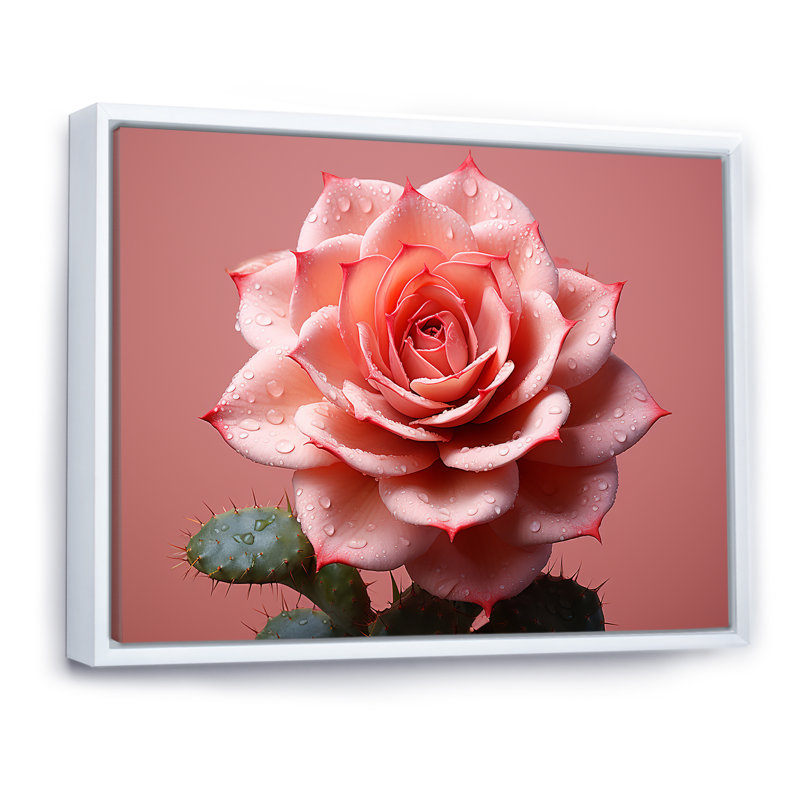 Cactus Rose Resilience I - impression, Cadre flottant blanc, H 16 po x l 32 po x P 1 po