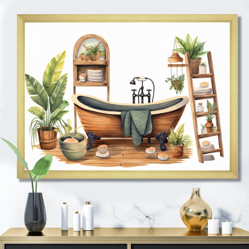 «Natural Bathroom Decor», impression sur toile, H 24 po x l 32 po x P 1 po, Encadrement doré