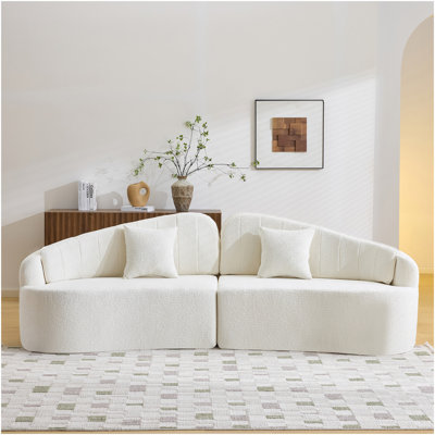 Canapé incurvé à quatre places entièrement comprimé, assis à long terme sans s'effondrer, dossier amovible, tissu chenille blanc, style simple et rétro, convient aux petits espaces et aux appartements