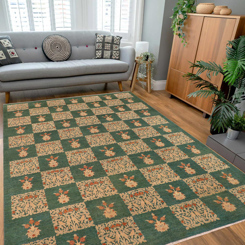 Tapis unique vert / brun clair 9 pi 0 po x 12 pi 3 po Kellyanna par Arshs Fine Rugs