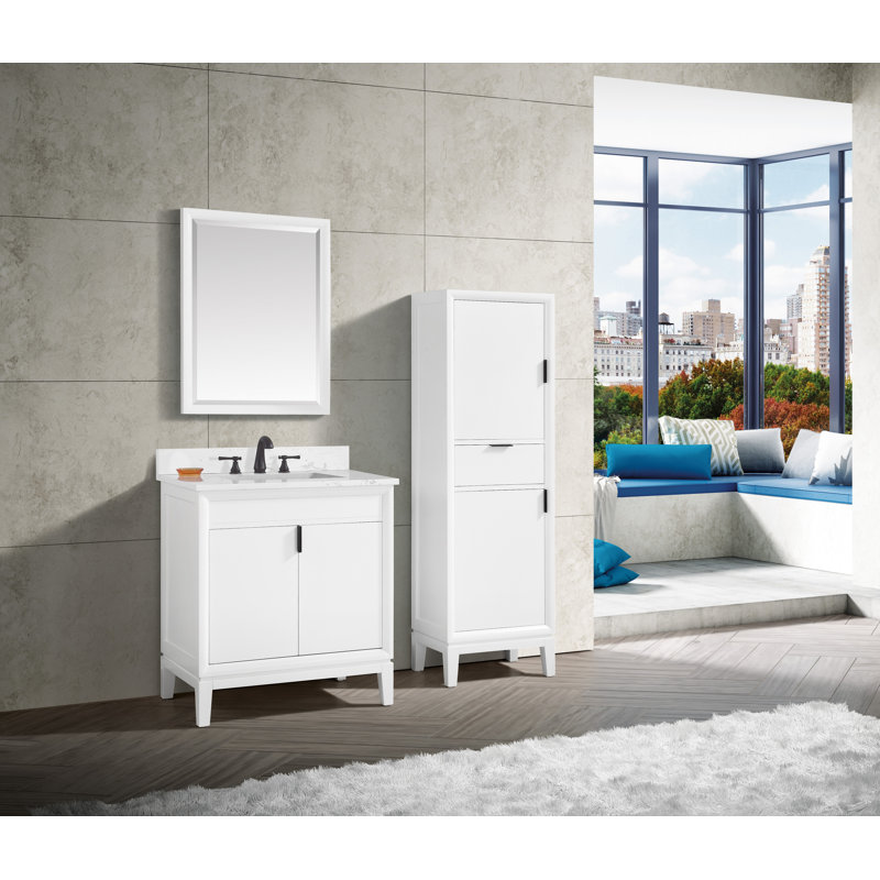 Ensemble de meuble-lavabo simple 31 po Emma, Blanc, Marbre blanc de Cala