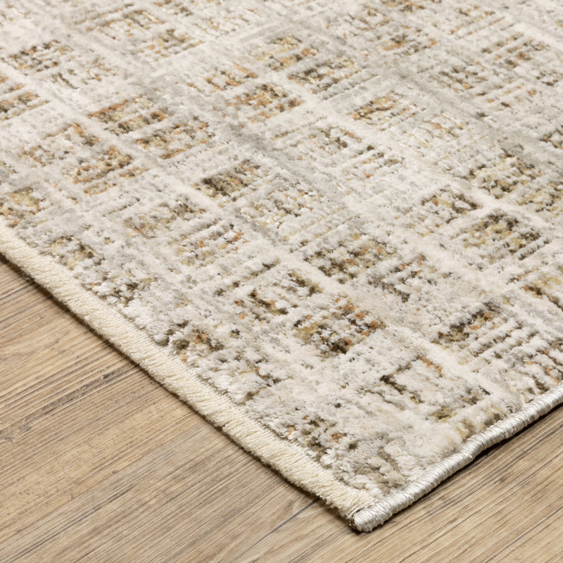 Telisa Modern Grid Rectilinear Ivory / Brown Area Rug, Rectangle 9'10" x 12'10"
