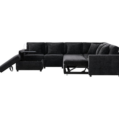 Lit modulaire en chenille 117 * 90 po avec 6 sièges, rangement à mouvement, panneau de table rabattable, lampe de lecture tactile et porte-gobelet modulaire de type C, pivotant et pivotant