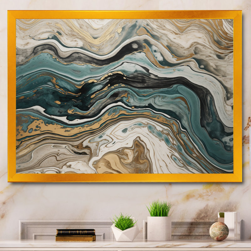 L'essence de la fluidité V sur toile, H 12 po x l 20 po x P 1 po, Cadre flottant doré
