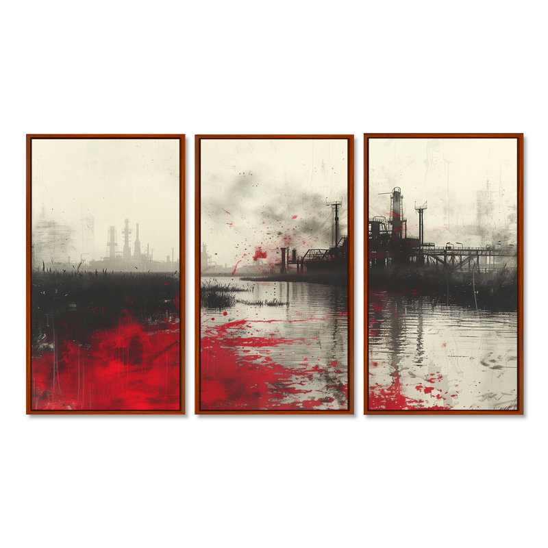 Ensemble de salon art mural rouge et noir, Toile avec cadre flottant noir, H 32 po x l 48 po x P 1 po