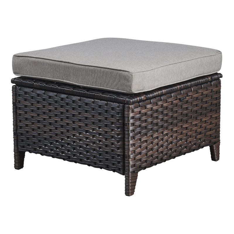 Schutt Wicker Outdoor Ottoman with Cushions, Brown, Gray