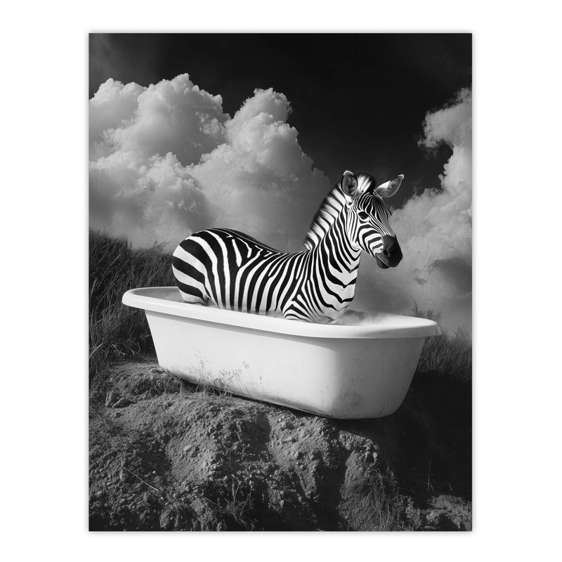 Zebra Bath Time in Bathtub Surreal Wall Art Print