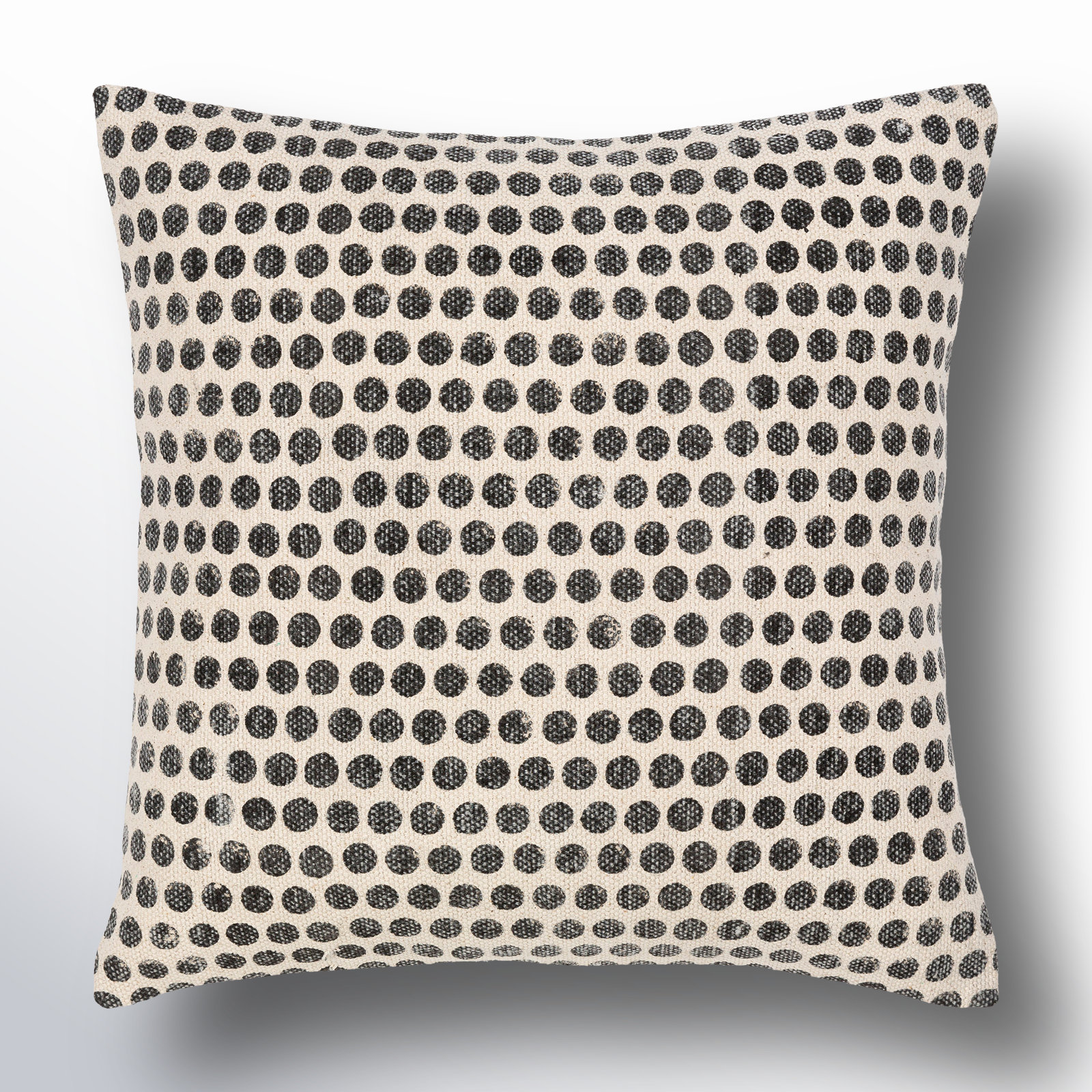 Zetta Polka Dots Cotton Throw Pillow, 18" x 18", Pillow Cover Only - No Insert, Light Beige/Black