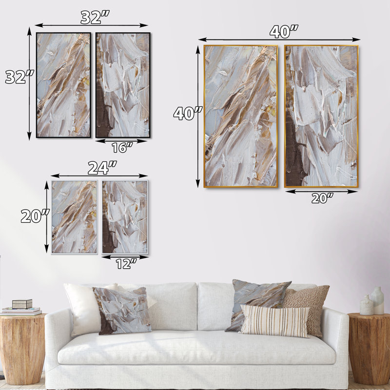 «Abstract Beige Brown Brush», ensemble de 2 peintures sur toiles, H 20 po x l 24 po x P 1 po, Cadre flottant doré