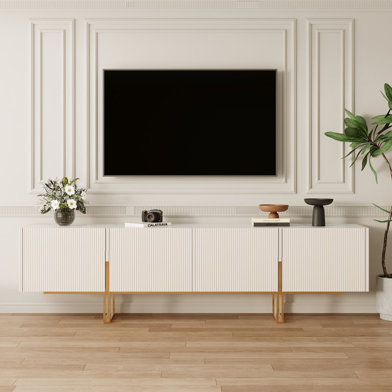 TV unit with entertainment center and Pierpoint faux marble top, 86.6'', Beige