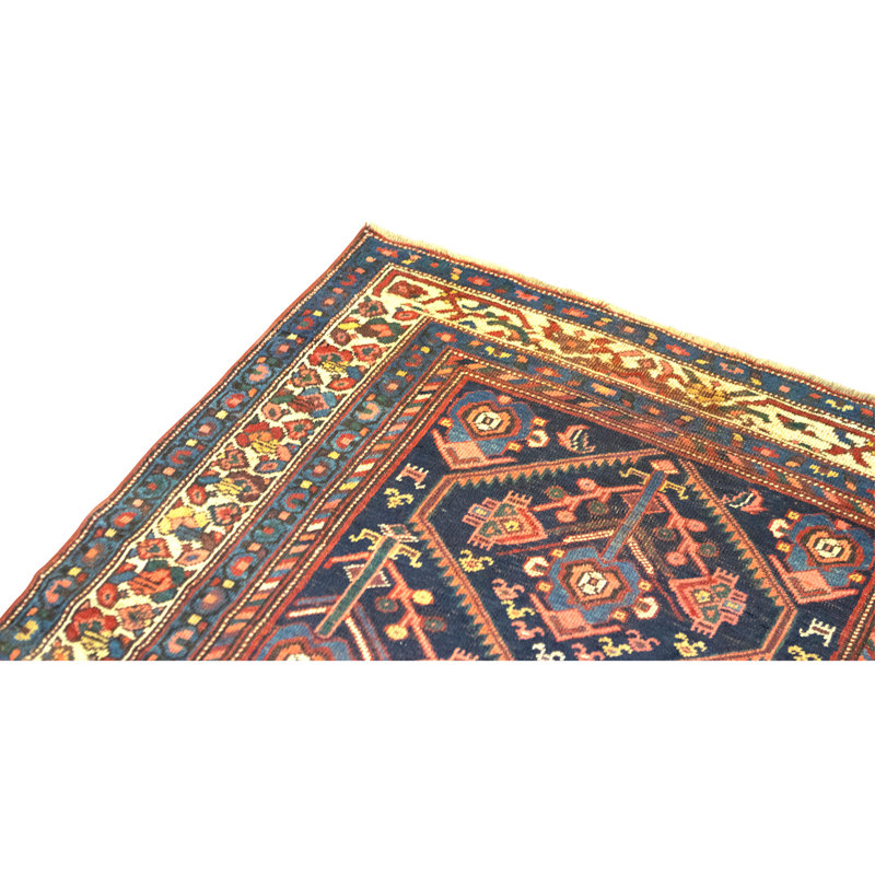 Hand Knotted Cotton Area Rug in Navy And Ivory