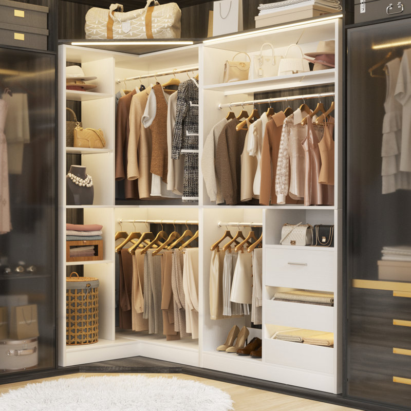 72"Closet System With 3 Drawers,3 Long Rods And 1 Short Rod, White