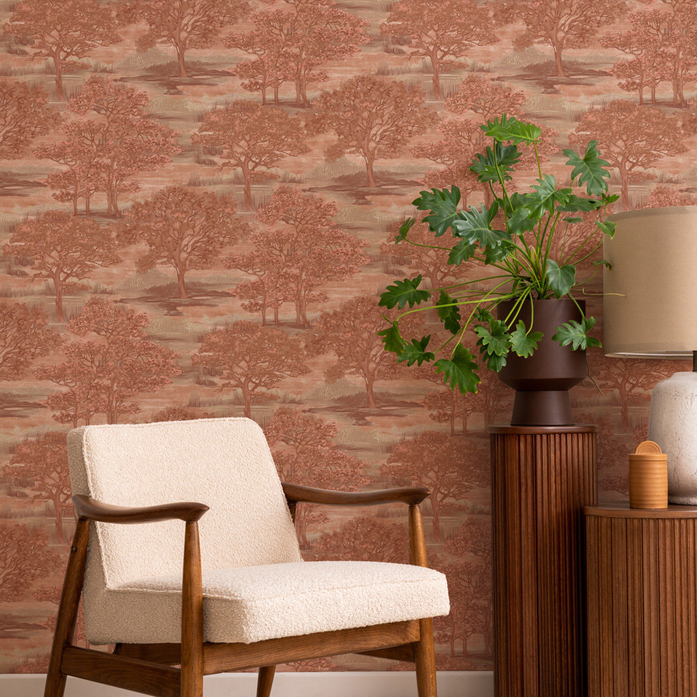 Forest Toile Self-Adhesive Wallpaper Roll, Red
