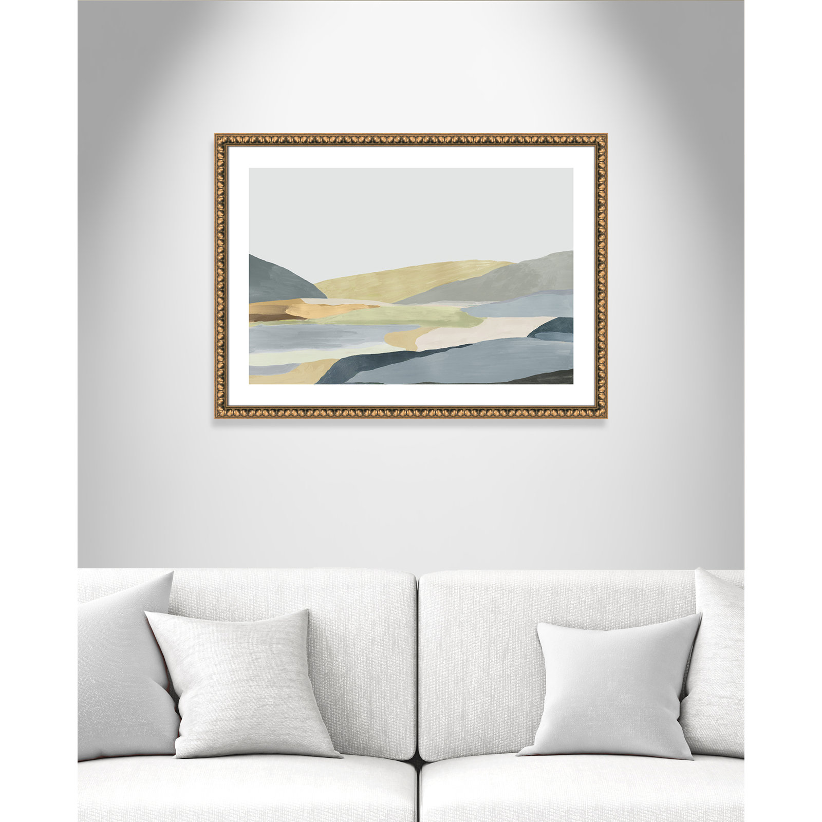 Blair "Warm Hills II" Painting, Gold Bead Framed Paper, 26.5" H x 36.5" W x 1.13" D