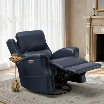 Bouton Traditional Genuine Leather Power Heating Swivel Glider Recliner with Adjustable Headrest by Red Barrel Studio