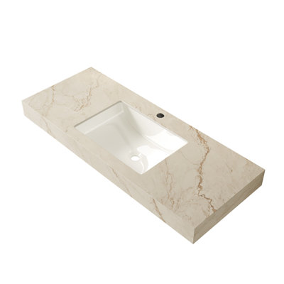Comptoir en pierre frittée couleur crème veinée or de 48 pouces et lavabo en céramique encastrée avec 1 trou de robinet standard pré-percé, sans meuble, sans robinet ni couvercle d'évier, convient aux marques LULA, EIDEN, FINO, MURI, etc.