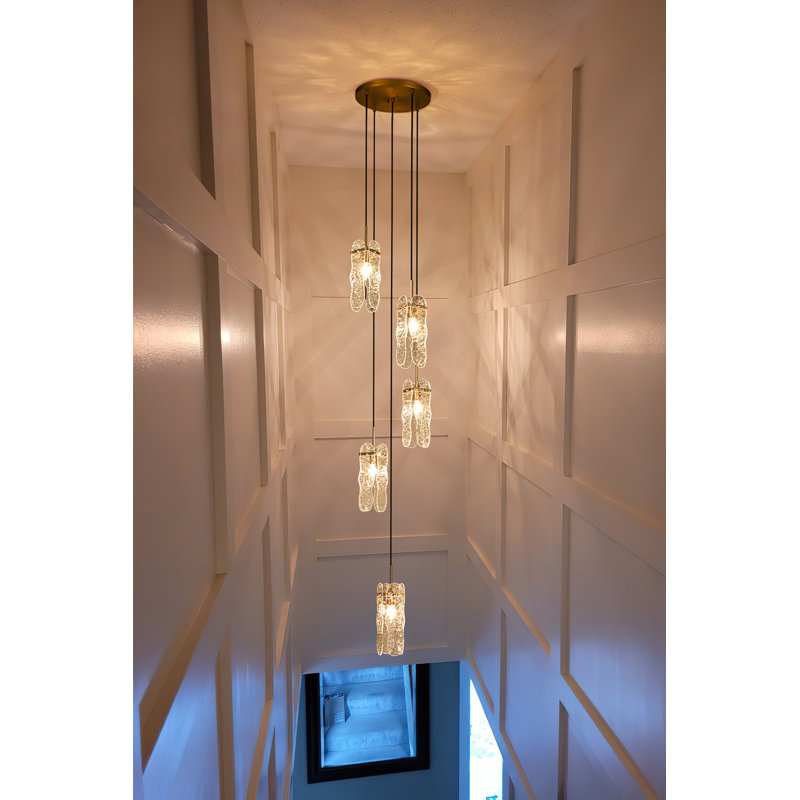 5 - Light Cluster Pendant with Water Pattern Glass for Entryway