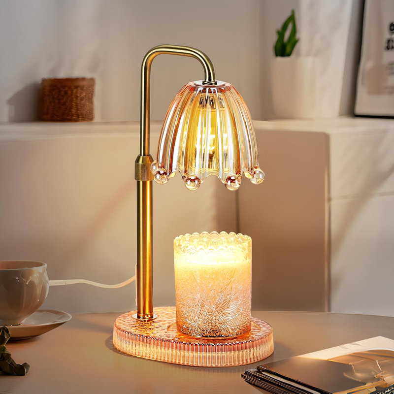 Candle Warmer Lamp with Timer & Dimmer, Adjustable Height Electric Wax Melt Warmer with 2 Bulbs, Amber K9 Crystal for Home Decor, Ideal Christmas & Mother‘s Day Gift