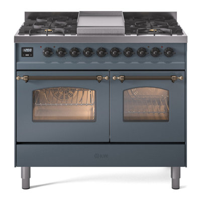 ILVE Nostalgie II Series 40 inch Dual Fuel Range with 6 Sealed Burners, Griddle (Glass Door)