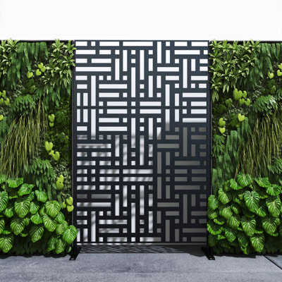 Pacifa Series 6 ft. H x 4 ft. W Freestanding Metal Privacy Screen With Leave Pattern