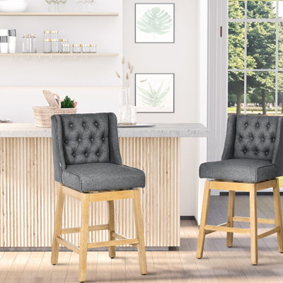 2 tabourets de bar avec une rotation de 180 po, siège de 30 po de hauteur, gris, repose-pieds en bois massif et repose-pieds à deux boutons