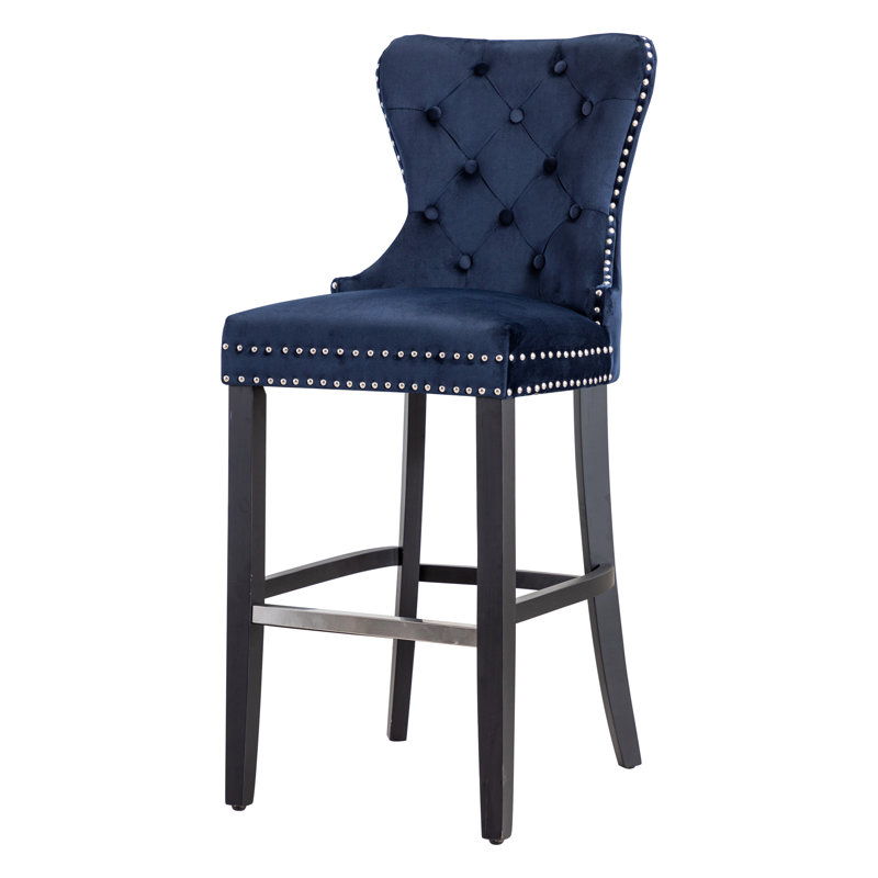 Tabouret de bar et de comptoir Kirsten, Tabouret de bar (siège d'une hauteur de 29 po), Bleu marine / cadre noir