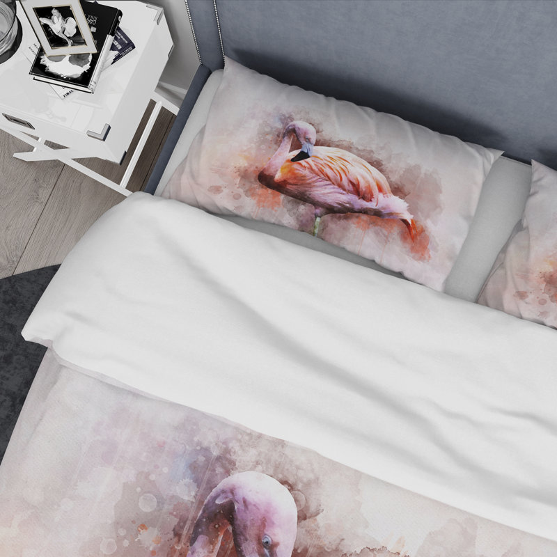 Portrait of Pink Flamingo III - Ensemble de housse de couette Farmhouse - Microfibre de polyester