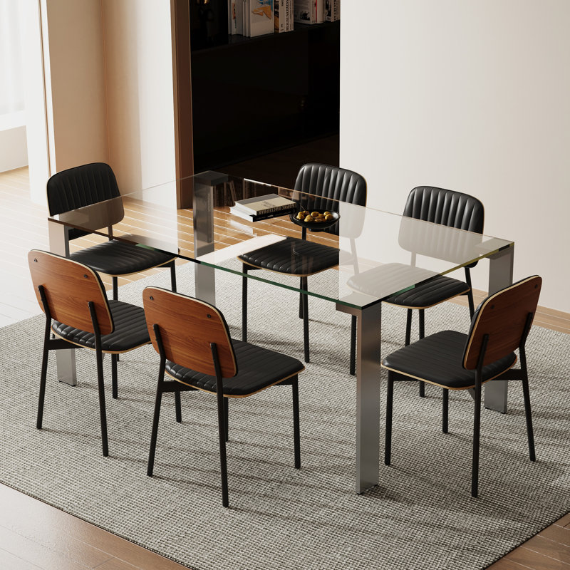 Modern Rectangular Tempered Glass Dining Table | Stainless Steel Legs, 6-8 Seater For Dining & Living Room