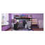 Lit mezzanine double en métal avec bureau en L et garde-robe, canapé-lit noir peu encombrant pour adolescents et adultes
